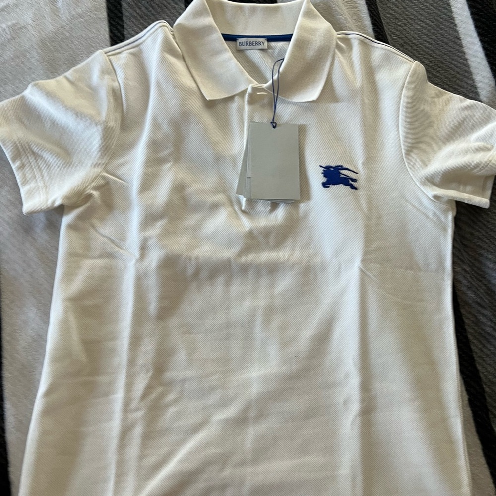 Burberry White Polo Shirt with Blue Logo